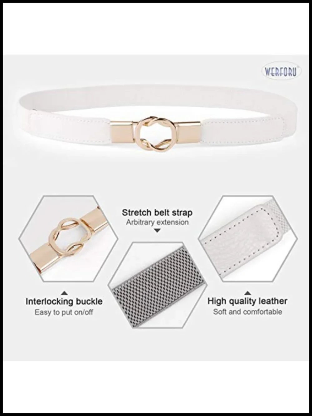 Stretch Skinny Belt with Gold Buckle Set of 4 for Dresses